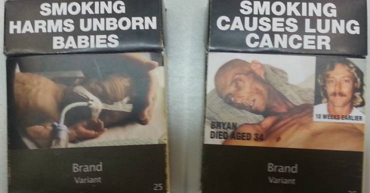 Так выглядят упаковки сигарет в Австралии, независимо от бренда